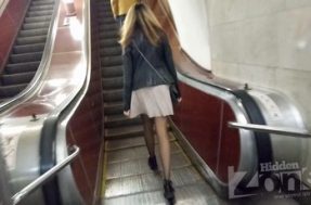 Чулки под юбкой в метро